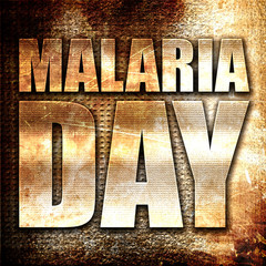 malaria day, 3D rendering, metal text on rust background