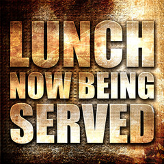 lunch served, 3D rendering, metal text on rust background