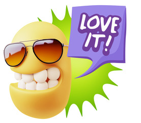 3d Rendering Smile Character Emoticon Expression saying I Love I