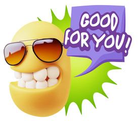 3d Rendering Smile Character Emoticon Expression saying Good For