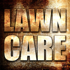 lawn care, 3D rendering, metal text on rust background