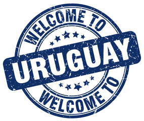 welcome to Uruguay blue round vintage stamp