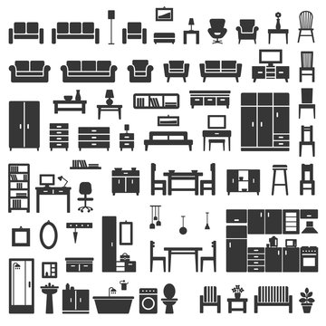 Vector home furniture silhouette icons set 1.