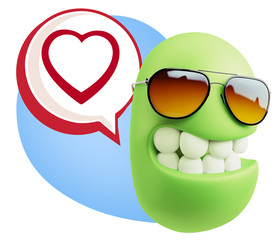 3d Rendering Smile Character Emoticon Expressing Love with a Hea
