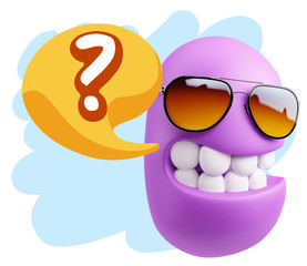 3d Illustration Laughing Character Emoji Expression saying ? wit