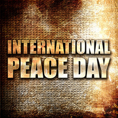 international peace day, 3D rendering, metal text on rust backgr