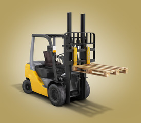Forklift loader raised pallet isolated on gradient 3D render