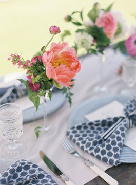 Close-up of place setting with flowers