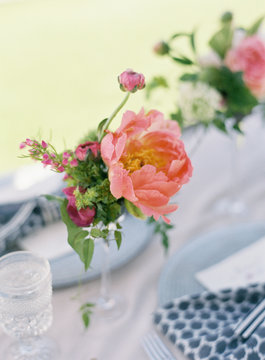 Close-up of place setting with flowers