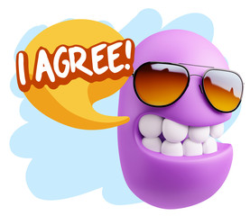 3d Illustration Laughing Character Emoji Expression saying I Agr