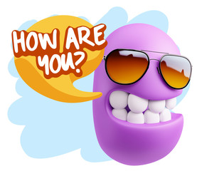 3d Rendering Smile Character Emoticon Expression saying How Are