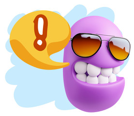 3d Rendering Smile Character Emoticon Expression saying ! with C