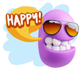 3d Rendering Smile Character Emoticon Expression saying Happy wi