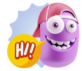 3d Illustration Laughing Character Emoji Expression saying Hi wi