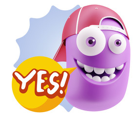 3d Rendering Smile Character Emoticon Expression saying Yes with