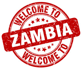 welcome to Zambia red round vintage stamp