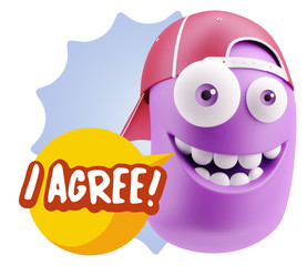 3d Illustration Laughing Character Emoji Expression saying I Agr