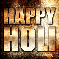 happy holi, 3D rendering, metal text on rust background