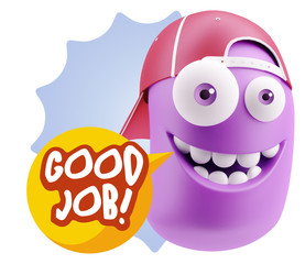3d Rendering Smile Character Emoticon Expression saying Good Job