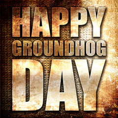 happy groundhog day, 3D rendering, metal text on rust background