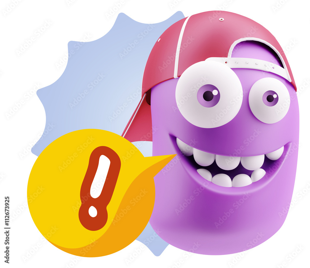 Fototapete 3d Rendering Smile Character Emoticon Expression saying ! with C