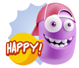 3d Rendering Smile Character Emoticon Expression saying Happy wi