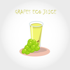 glass of bio fresh grapes juice. Vector illustration. Text title.