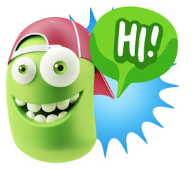 3d Illustration Laughing Character Emoji Expression saying Hi wi
