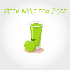 glass bio fresh green apple juice. Vector illustration. Text title.