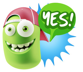 3d Rendering Smile Character Emoticon Expression saying Yes with