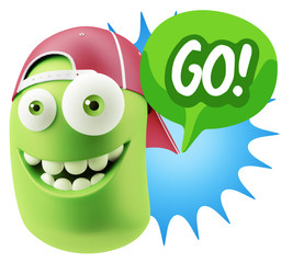 3d Rendering Smile Character Emoticon Expression saying Go with