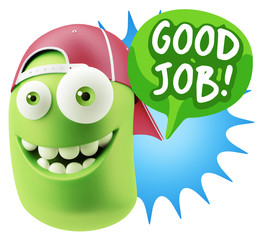 3d Rendering Smile Character Emoticon Expression saying Good Job