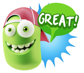 3d Illustration Laughing Character Emoji Expression saying Great