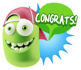 3d Rendering Smile Character Emoticon Expression saying Congrats