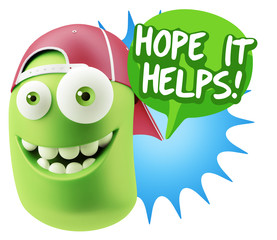 3d Illustration Laughing Character Emoji Expression saying Hope