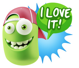 3d Rendering Smile Character Emoticon Expression saying I Love I