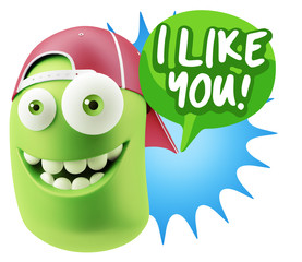 3d Illustration Laughing Character Emoji Expression saying I Lik