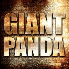 giant panda, 3D rendering, metal text on rust background