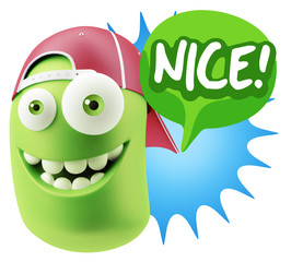 3d Rendering Smile Character Emoticon Expression saying Nice wit