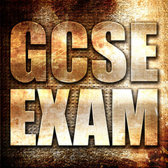 gcse exam, 3D rendering, metal text on rust background