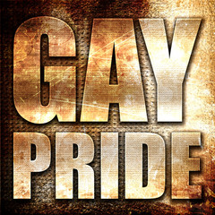 gay pride, 3D rendering, metal text on rust background