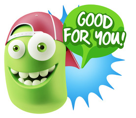 3d Rendering Smile Character Emoticon Expression saying Good For