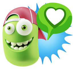 3d Rendering Smile Character Emoticon Expressing Love with a Hea
