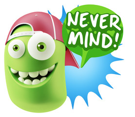 3d Rendering Smile Character Emoticon Expression saying Never Mi