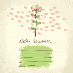 Vector cute floral card. Hand drawn colorful background. Greeting card with flowers can be used as invitation card for wedding, birthday and other holiday. Summer background. Vector illustration.