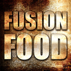 fusion food, 3D rendering, metal text on rust background
