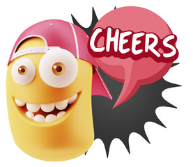 3d Rendering Smile Character Emoticon Expression saying Cheers w