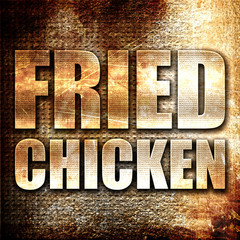 fried chicken, 3D rendering, metal text on rust background