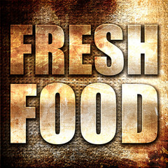 fresh food, 3D rendering, metal text on rust background
