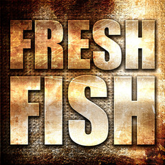 fresh fish, 3D rendering, metal text on rust background